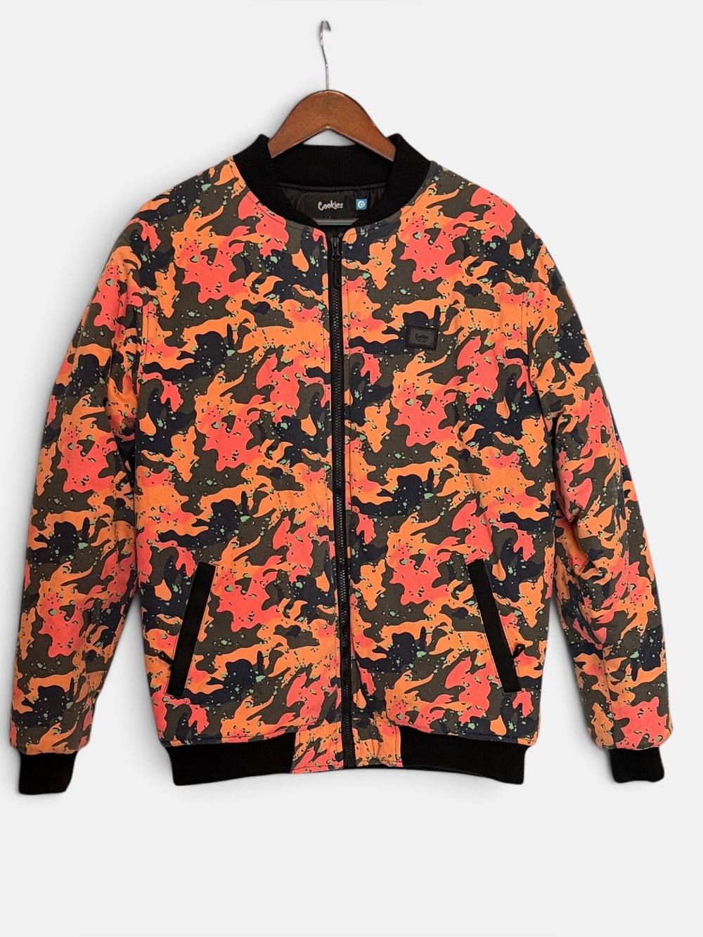 Orange camo cyber skate bomber jacket -Cookies L heavyweight cotton canvas